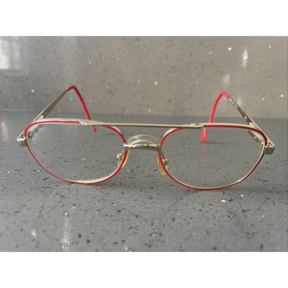 Vintage Italy Aviator Eyeglasses Frames ONLY Red Gold Platinum 135 Full Rim